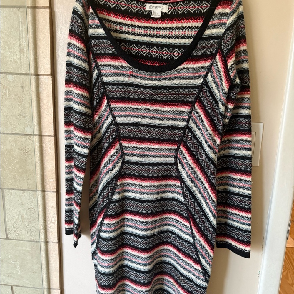 Element Women's Patterned long Sweater dress tunic- Black medium